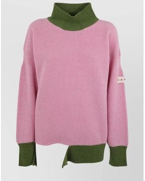 Marni Loose Fit Crew Neck Sweater With Asymmetric Hem - Pink