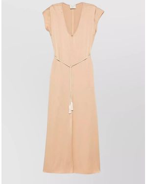 forte_forte V-Neck Short-Sleeve Midi Dress - Multicolour