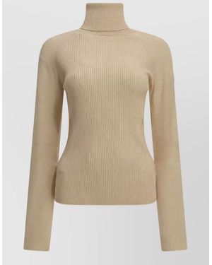 Moncler Virgin Wool Logo Turtleneck Jumper - Natural