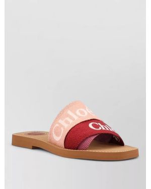 Chloé Linen Logo-Embroidered Flat Sandals