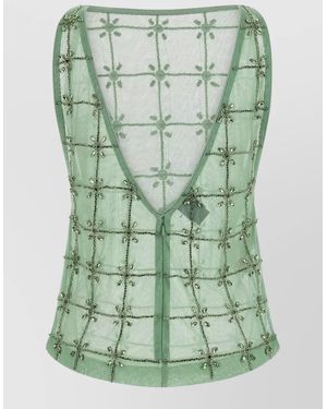 Pinko Quandong Sleeveless Sheer Embellished Backless Top - Green