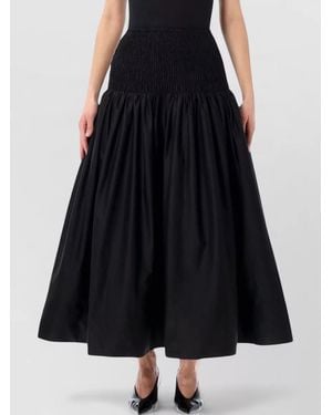 Self-Portrait Cotton Midi Skirt Ruched Waistband - Black