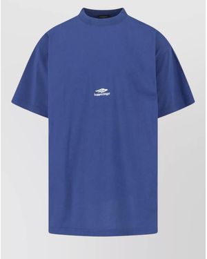 Balenciaga Crew Neck T Shirt Straight Fit Short Sleeves - Blue