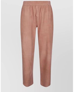 Via Masini 80 Suede Leather Trousers Elastic Waistband Wide Leg - Multicolour