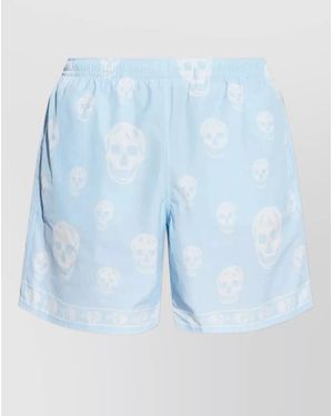 McQueen Skull Swim Shorts Side Pockets Design - Blue