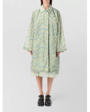 Prada Blossom Print Midi Trench Coat - Green