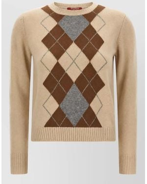 Max Mara Cashmere Wool Argyle Knit Sweater - Natural