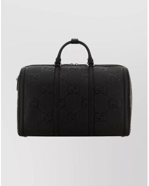 Gucci Premium Leather Travel Bag With Top Handle - Black