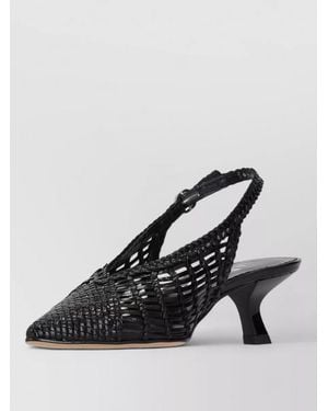 LA ROSE Carol Kitten Heel Slingback Woven Pumps - Black