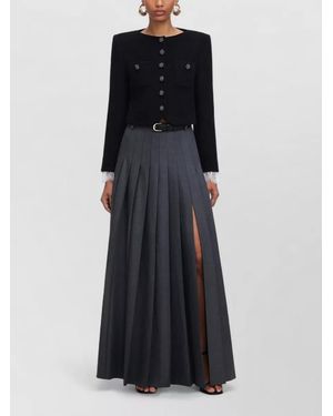 Self-Portrait Pleated Maxi Skirt Belt Lace Cuffs - Black