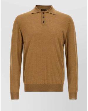 Zanone Wool Polo Shirt With Ribbed Collar - Brown