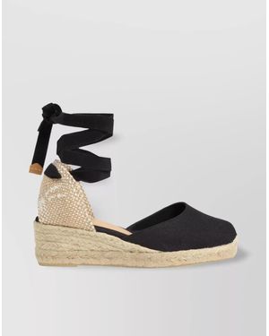 Castañer Wrap Ankle Closed Toe Fabric Wedges - Black
