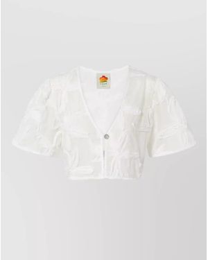 FARM Rio Embroidered V-Neck Short-Sleeve Blouse - White