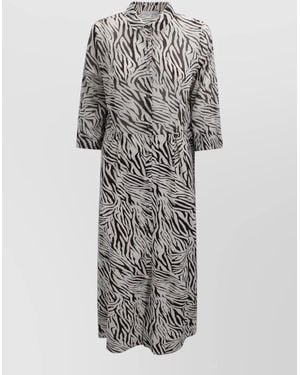 Whyci Belted Zebra Print Shirt Dress - Grey