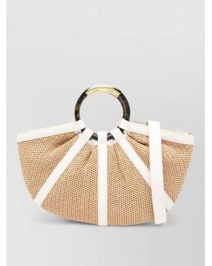 Coccinelle Shell Straw Beach Bag Contrast Trim - Natural