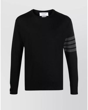 Thom Browne Fine-Knit Wool-Bar Crew-Neck Jumper - Black