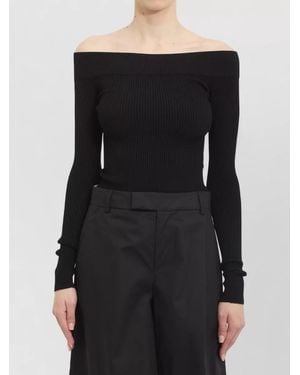 Alaïa Ribbed Knit Body Off Shoulder Neckline - Black