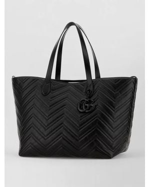 Gucci Gg Marmont Large Leather Tote Shopping Bag - Black