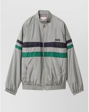 Miu Miu Technical Silk Coat Colour Block Design - Grey