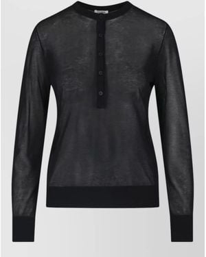 Filippa K Long Sleeve Knit Top Sheer Ribbed - Black