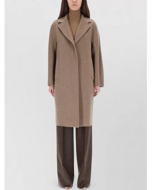 Max Mara Ardenne Long Coat Front Pockets Lapels - Natural