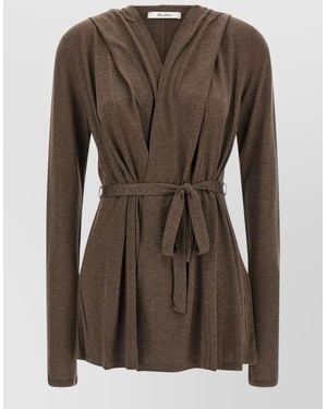 Max Mara Silk Blend Belted Long Sleeve Cardigan - Brown
