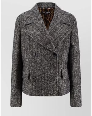 Dolce & Gabbana Wool Blend Striped Double-Breasted Blazer - Black