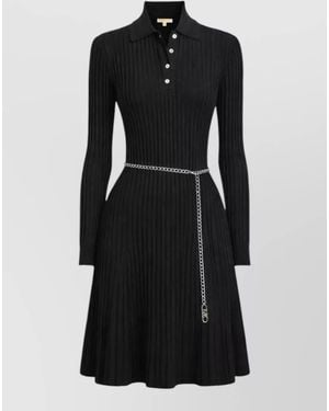 Michael Kors Knit Polo Dress Belt And Flared Skirt - Black