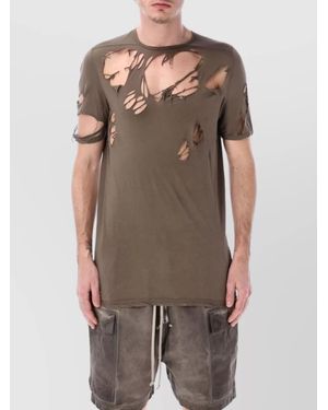 Rick Owens Distressed Longline Round Neck T-Shirt - Brown