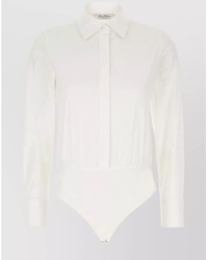 Max Mara Stretch Cotton Bodysuit Collared Neck - White