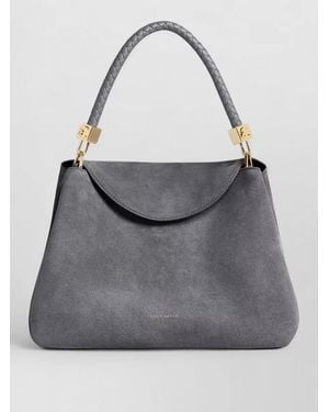 Coccinelle Tiggy Suede Shoulder Bag Braided Handle - Grey
