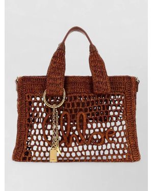 Chloé Raffia Summer Banana Tote Bag Chain - Brown