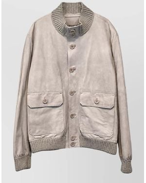 Salvatore Santoro Leather Bomber Jacket - Natural
