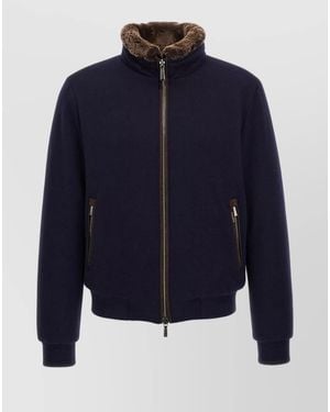 Moorer Wool Cashmere Down Bomber Jacket - Blue