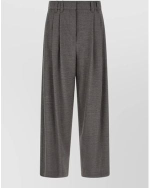 Brunello Cucinelli Wool Cropped Pleated Wide-Leg Suit Trousers - Grey