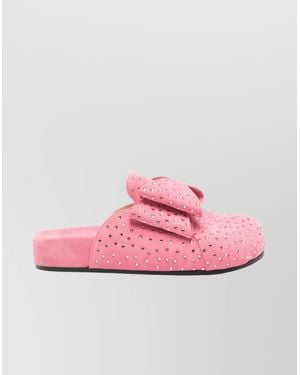 Mach & Mach Leather Crystal-Embellished Bow Mules - Pink
