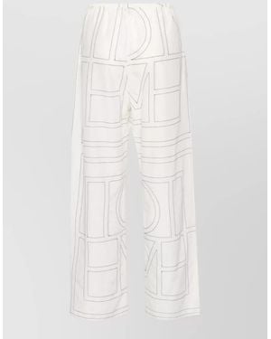 TOTEME Monogram Wide Leg Cotton Blend Trousers - White