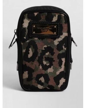 Dolce & Gabbana Leopard Jacquard Logo Mini Crossbody Bag - Black