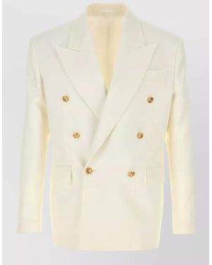 Versace Virgin Wool Single-Breasted Blazer - Natural