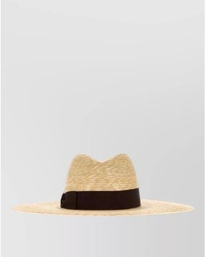 Borsalino Sophie Straw Hat Wide Brim Ribbon Band - Multicolor