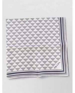 Prada Hair Scarf Foulard Geometric Border Design - Gray