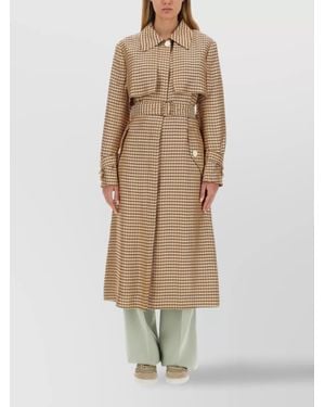 Lanvin Waist Belted Checked Trench Coat - Natural