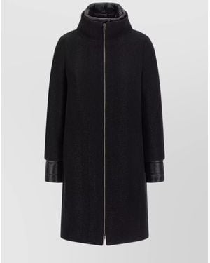 Herno Textured Wool Coat High Collar - Blue