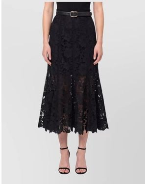Self-Portrait Lace Midi Skirt High Waist A Line - Blue