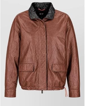 LA ROSE Leather Single Breasted Coat - Brown
