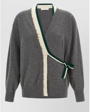 Dries Van Noten Cashmere Ribbed Wrap Cardigan - Gray