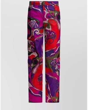 PUCCI Cargo Pants Featuring Orchidee Design - Red