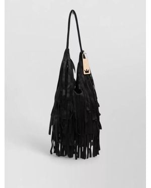 La Milanesa Tiered Fringe Bucket Bag - Black