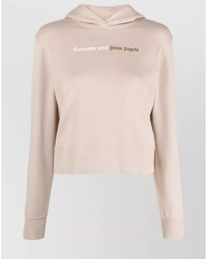 Palm Angels Cotton Logo Print Hoodie - Natural
