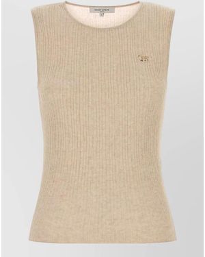 Maison Kitsuné Sleeveless Ribbed Knitwear Top - Natural